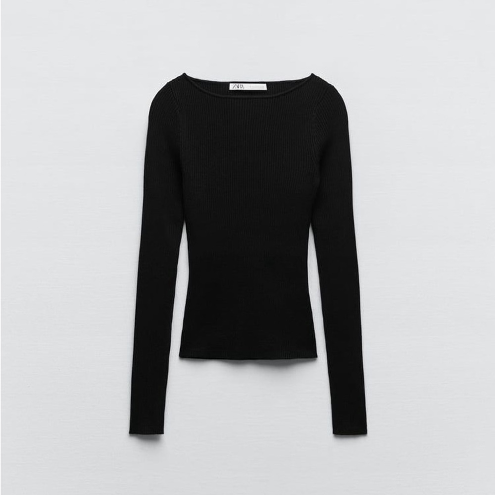 Zara Ribbed Knit Black Long Sleeve Top
